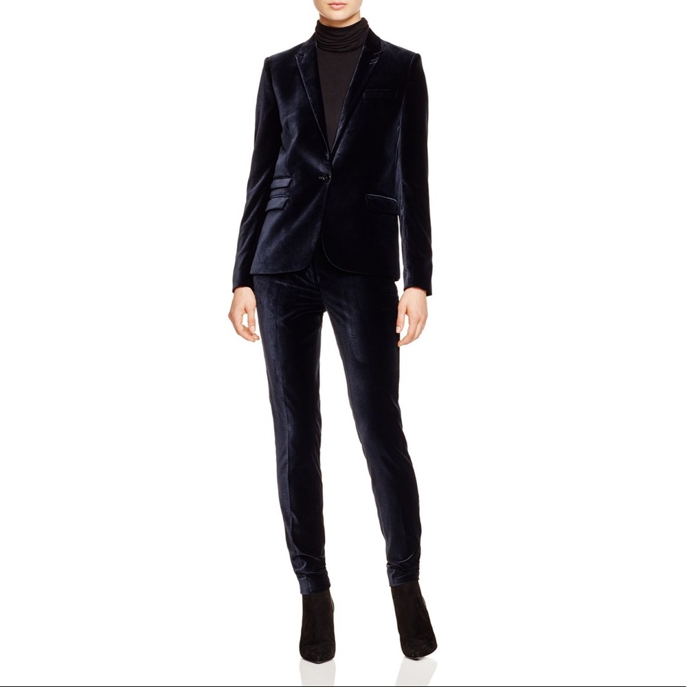 The Kooples Glam Velvet Slim dressy Pants Navy